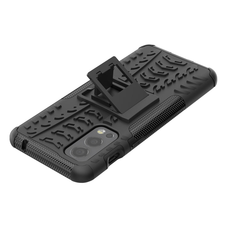 For OnePlus Nord 2 5G Tire Texture Shockproof TPU+PC Protective Case with Holder(Black) - OnePlus Cases by buy2fix | Online Shopping UK | buy2fix