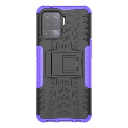 For OPPO A94 4G Tire Texture Shockproof TPU+PC Protective Case with Holder(Purple) - OPPO Cases by buy2fix | Online Shopping UK | buy2fix