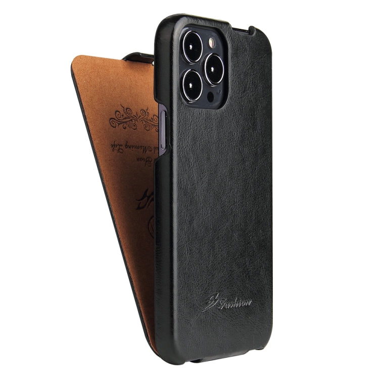 For iPhone 13 Pro Max Fierre Shann Retro Oil Wax Texture Vertical Flip PU Leather Case (Black) - iPhone 13 Pro Max Cases by FIERRE SHANN | Online Shopping UK | buy2fix