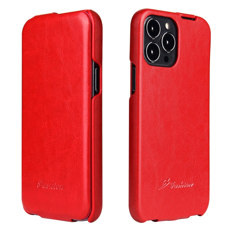For iPhone 13 Pro Max Fierre Shann Retro Oil Wax Texture Vertical Flip PU Leather Case (Red) - iPhone 13 Pro Max Cases by FIERRE SHANN | Online Shopping UK | buy2fix
