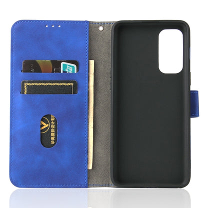 For OnePlus Nord 2 5G Solid Color Skin Feel Magnetic Buckle Horizontal Flip Calf Texture PU Leather Case with Holder & Card Slots & Wallet(Blue) - OnePlus Cases by buy2fix | Online Shopping UK | buy2fix