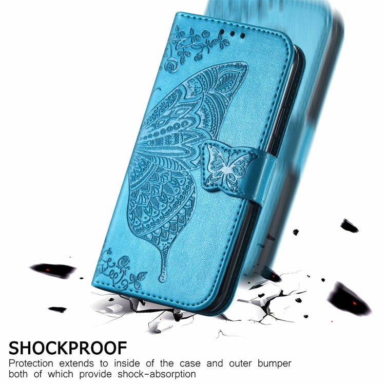 Butterfly Love Flowers Embossed Horizontal Flip Leather Case with Holder & Card Slots & Wallet & Lanyard For ZTE Blade A51(Blue) - ZTE Cases by buy2fix | Online Shopping UK | buy2fix