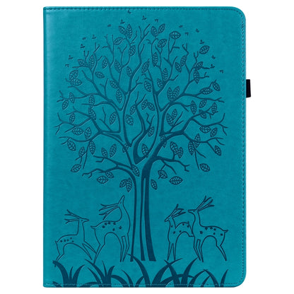 Tree & Deer Pattern Pressed Printing Horizontal Flip PU Leather Case with Holder & Card Slots & Sleep / Wake-up Function For Samsung Galaxy Tab S6 Lite(Blue) - Tab S6 Lite P610 / P615 by buy2fix | Online Shopping UK | buy2fix