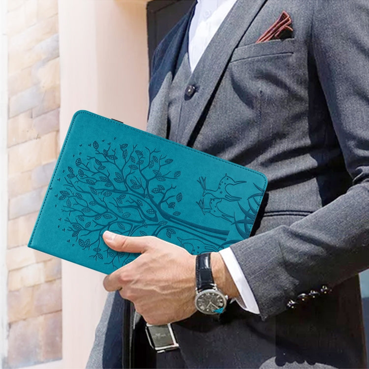 Tree & Deer Pattern Pressed Printing Horizontal Flip PU Leather Case with Holder & Card Slots & Sleep / Wake-up Function For Samsung Galaxy Tab S6 Lite(Blue) - Tab S6 Lite P610 / P615 by buy2fix | Online Shopping UK | buy2fix