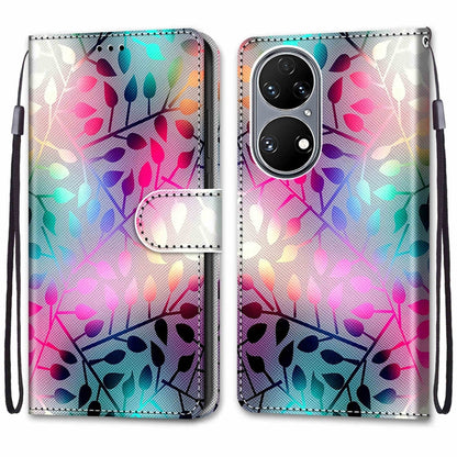 For Huawei P50 Coloured Drawing Cross Texture Horizontal Flip PU Leather Case with Holder & Card Slots & Wallet & Lanyard(Translucent Glass) - Huawei Cases by buy2fix | Online Shopping UK | buy2fix