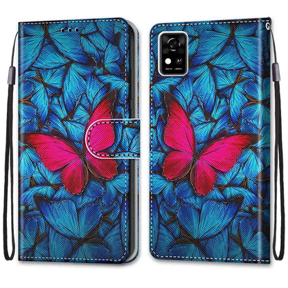 For ZTE Blade A31 Coloured Drawing Cross Texture Horizontal Flip PU Leather Case with Holder & Card Slots & Wallet & Lanyard(Blue Red Butterfly) - ZTE Cases by buy2fix | Online Shopping UK | buy2fix