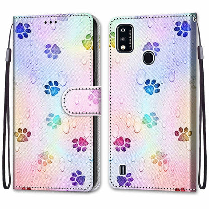 For ZTE Blade A51 Coloured Drawing Cross Texture Horizontal Flip PU Leather Case with Holder & Card Slots & Wallet & Lanyard(Footprint Water Drops) - ZTE Cases by buy2fix | Online Shopping UK | buy2fix