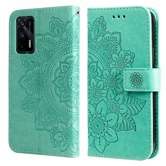 For OPPO Realme GT Master / Realme Q3 Pro 7-petal Flowers Embossing Pattern Horizontal Flip PU Leather Case with Holder & Card Slots & Wallet & Photo Frame(Green) - Realme Cases by buy2fix | Online Shopping UK | buy2fix