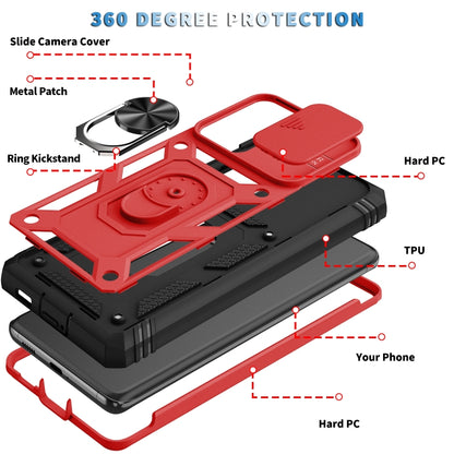 For Samsung Galaxy S21 Ultra 5G Sliding Camera Cover Design TPU + PC Protective Case with 360 Degree Rotating Holder & Card Slot(Red+Black) - Galaxy S21 Ultra 5G Cases by buy2fix | Online Shopping UK | buy2fix