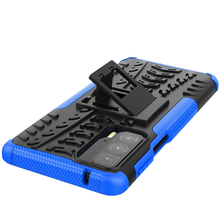 For Motorola Edge 20 Pro Tire Texture Shockproof TPU+PC Protective Case with Holder(Blue) - Motorola Cases by buy2fix | Online Shopping UK | buy2fix