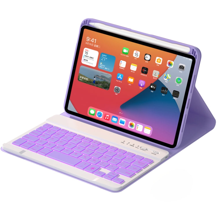 HK006D Square Keys Detachable Bluetooth Candy Color Keyboard Leather Tablet Case with Colorful Backlight & Holder for iPad mini 6(Light Purple) - For iPad mini by buy2fix | Online Shopping UK | buy2fix