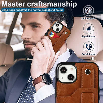 For iPhone 13 mini Crazy Horse Texture Shockproof TPU + PU Leather Case with Card Slot & Wrist Strap Holder (Brown) - iPhone 13 mini Cases by buy2fix | Online Shopping UK | buy2fix