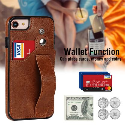 For iPhone SE 2022 / SE 2020 / 8 / 7 Crazy Horse Texture Leather Back Case with Card Slot & Wrist Strap(Brown) - iPhone SE 2022 / 2020 / 8 / 7 Cases by buy2fix | Online Shopping UK | buy2fix