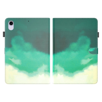 For iPad mini 6 Watercolor Pattern Skin Feel Magnetic Horizontal Flip PU Leather Tablet Case with Holder & Card Slots & Photo Frame(Cyan Green) - iPad mini 6 Cases by buy2fix | Online Shopping UK | buy2fix