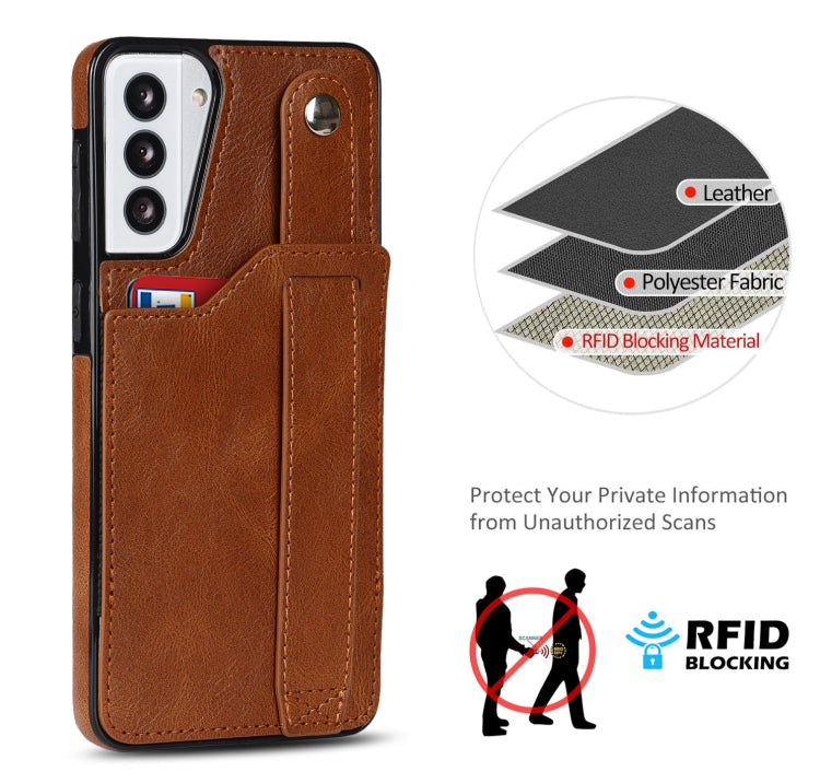 For Samsung Galaxy S21 5G Crazy Horse Texture Shockproof TPU + PU Leather Case with Card Slot & Wrist Strap Holder(Brown) - Galaxy S21 5G Cases by buy2fix | Online Shopping UK | buy2fix