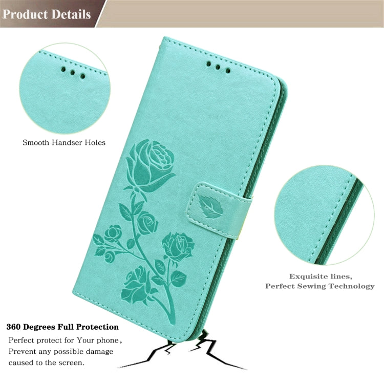 For iPhone 13 Pro Rose Embossed Horizontal Flip PU Leather Case with Holder & Card Slots & Wallet (Green) - iPhone 13 Pro Cases by buy2fix | Online Shopping UK | buy2fix