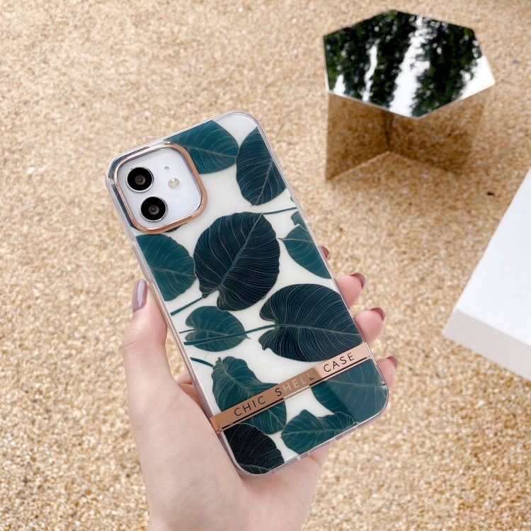 For iPhone 13 mini High Translucent Electroplating Flower Pattern TPU + PC Shockproof Case (Banana Leaf) - iPhone 13 mini Cases by buy2fix | Online Shopping UK | buy2fix