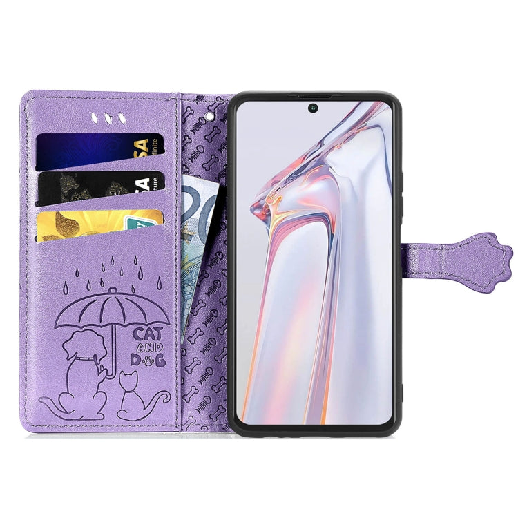 For Blackview A100 Lovely Cat and Dog Embossing Pattern Horizontal Flip Leather Case , with Holder & Card Slots & Wallet & Cartoon Clasp & Lanyard(Purple) - More Brand by buy2fix | Online Shopping UK | buy2fix