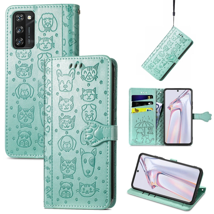 For Blackview A100 Lovely Cat and Dog Embossing Pattern Horizontal Flip Leather Case , with Holder & Card Slots & Wallet & Cartoon Clasp & Lanyard(Green) - More Brand by buy2fix | Online Shopping UK | buy2fix