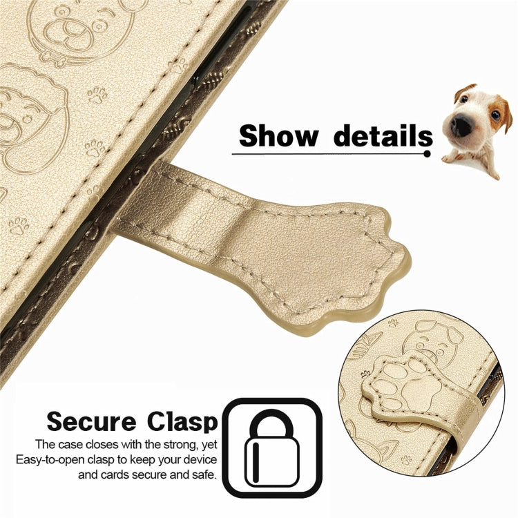 For Motorola Moto Edge 20 Lite Lovely Cat and Dog Embossing Pattern Horizontal Flip Leather Case , with Holder & Card Slots & Wallet & Cartoon Clasp & Lanyard(Gold) - Motorola Cases by buy2fix | Online Shopping UK | buy2fix