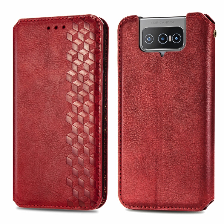 For Asus Zenfone 8 Flip Cubic Grid Pressed Horizontal Flip Magnetic PU Leather Case with Holder & Card Slots & Wallet(Red) - ASUS Cases by buy2fix | Online Shopping UK | buy2fix
