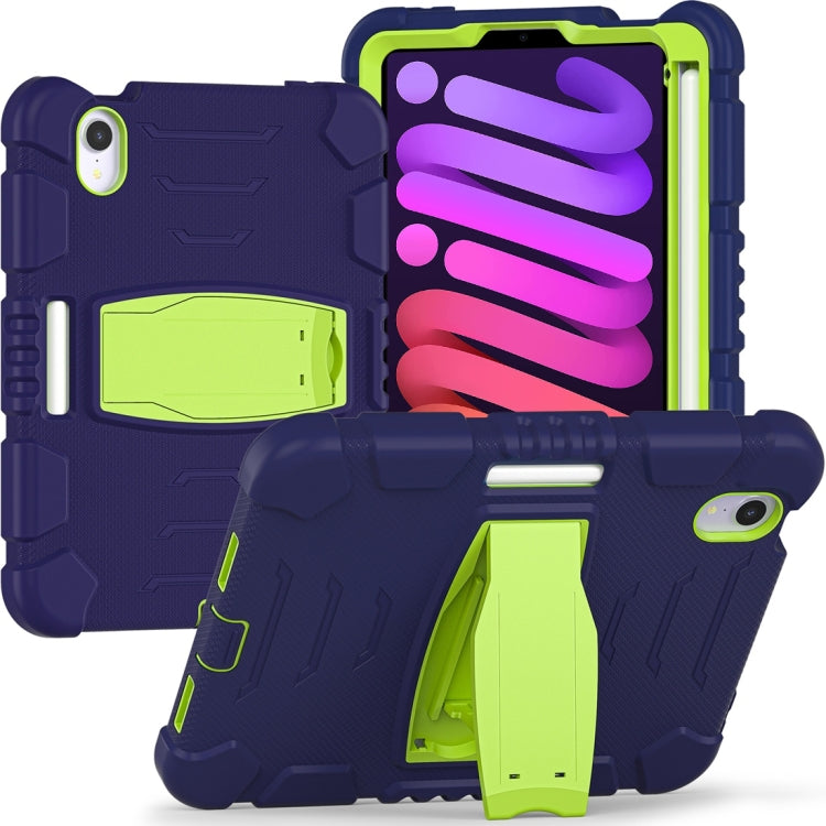 For iPad mini 6 3-Layer Protection Screen Frame + PC + Silicone Shockproof Combination Tablet Case with Holder(NavyBlue+Lime) - iPad mini 6 Cases by buy2fix | Online Shopping UK | buy2fix