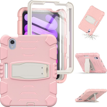 For iPad mini 6 3-Layer Protection Screen Frame + PC + Silicone Shockproof Combination Tablet Case with Holder(Cherry Blossoms Pink) - iPad mini 6 Cases by buy2fix | Online Shopping UK | buy2fix