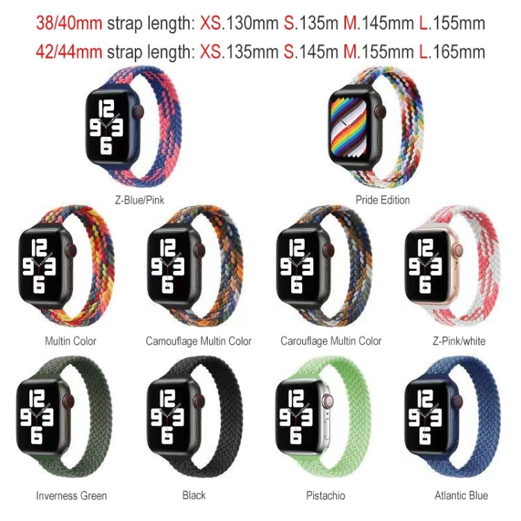 Small Waist Single Loop Nylon Braid Watch Band For Apple Watch Ultra 49mm&Watch Ultra 2 49mm / Series 9&8&7 45mm / SE 3&SE 2&6&SE&5&4 44mm / 3&2&1 42mm, Size:S 145mm(Cowboy Colorful) - Watch Bands by buy2fix | Online Shopping UK | buy2fix