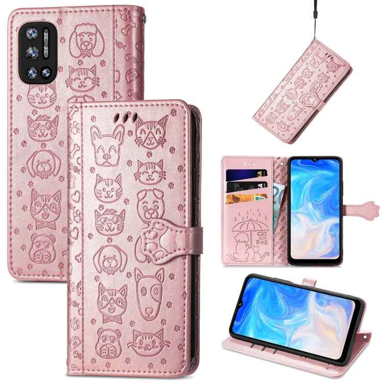 For Doogee N40 Pro Cat and Dog Embossed Horizontal Flip Phone Leather Case with Holder & Card Slot & Wallet & Lanyard(Rose Gold) - More Brand by buy2fix | Online Shopping UK | buy2fix
