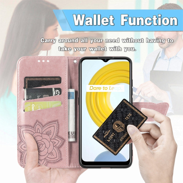 For OPPO Realme C21Y Butterfly Love Flowers Embossed Horizontal Flip Leather Case with Holder & Card Slots & Wallet & Lanyard(Rose Gold) - Realme Cases by buy2fix | Online Shopping UK | buy2fix