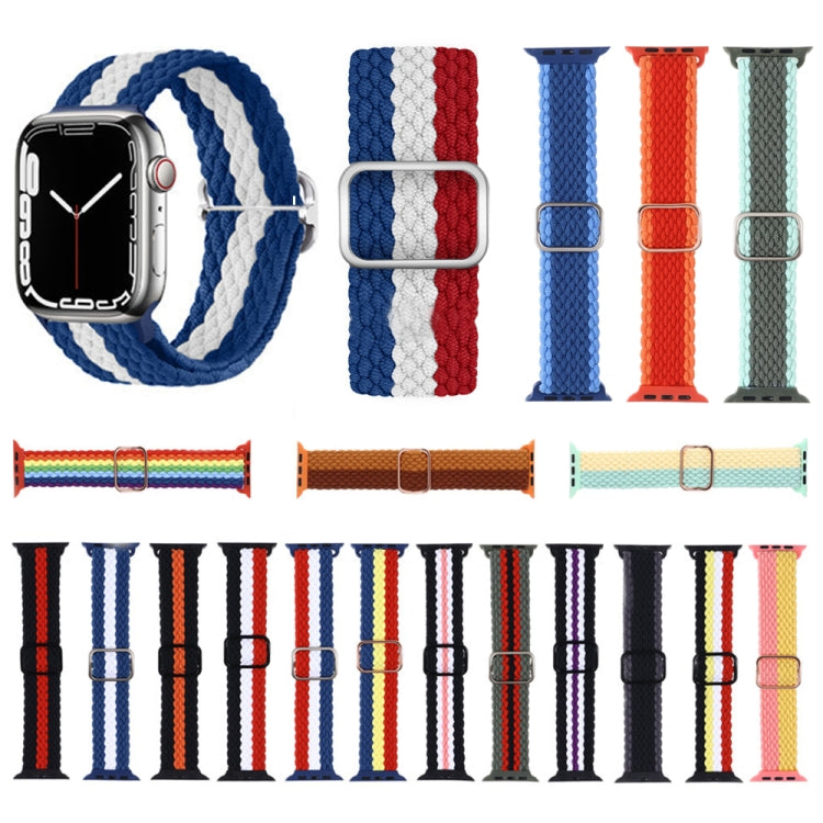 Adjustable Striped Woven Nylon Strap Watch Band For Apple Watch Series 9&8&7 41mm / SE 3&SE 2&6&SE&5&4 40mm / 3&2&1 38mm(Black White Purple) - Watch Bands by buy2fix | Online Shopping UK | buy2fix