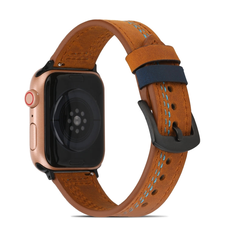 Sewing Matte Leather Watch Band for Apple Watch Series 9&8&7 41mm / SE 3&SE 2&6&SE&5&4 40mm / 3&2&1 38mm(Brown) - Watch Bands by buy2fix | Online Shopping UK | buy2fix