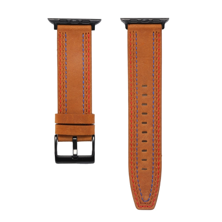 Sewing Matte Leather Watch Band for Apple Watch Series 9&8&7 41mm / SE 3&SE 2&6&SE&5&4 40mm / 3&2&1 38mm(Brown) - Watch Bands by buy2fix | Online Shopping UK | buy2fix