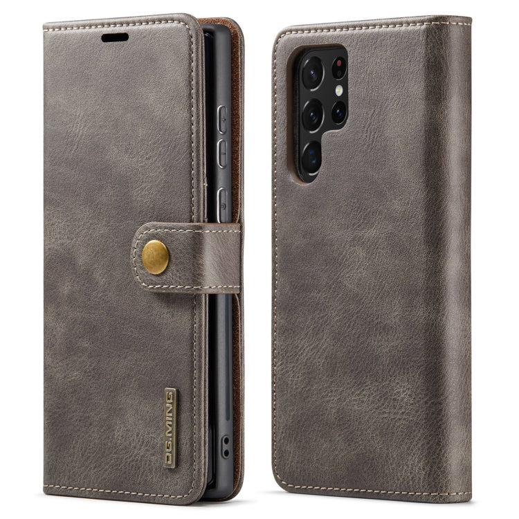 For Samsung Galaxy S22 Ultra 5G DG.MING Crazy Horse Texture Detachable Magnetic Leather Phone Case(Grey) - Galaxy S22 Ultra 5G Cases by DG.MING | Online Shopping UK | buy2fix