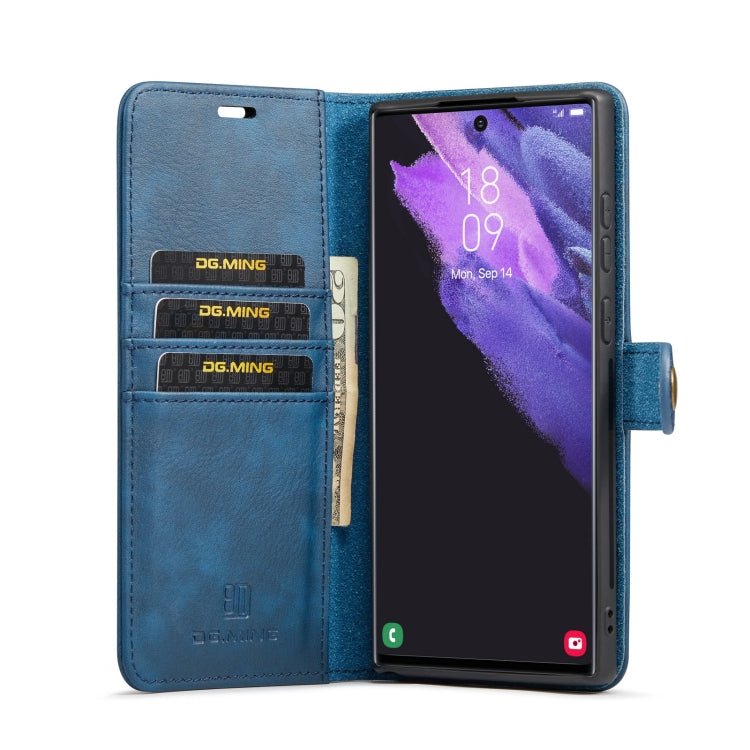 For Samsung Galaxy S22 Ultra 5G DG.MING Crazy Horse Texture Detachable Magnetic Leather Phone Case(Blue) - Galaxy S22 Ultra 5G Cases by DG.MING | Online Shopping UK | buy2fix