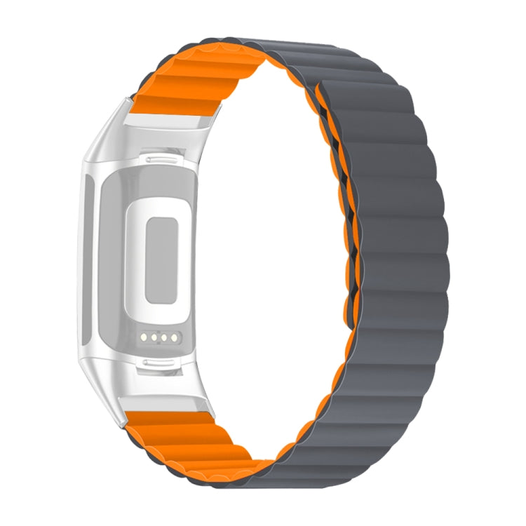 For Fitbit Charge 5 Silicone Magnetic Watch Band(Grey Orange) - Watch Bands by buy2fix | Online Shopping UK | buy2fix