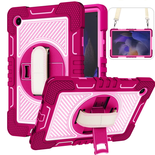 For Samsung Galaxy Tab A8 10.5 2021 360 Degree Rotation Contrast Color Silicone + PC Tablet Case(Rose Red+Pink) - Other Galaxy Tab PC by buy2fix | Online Shopping UK | buy2fix