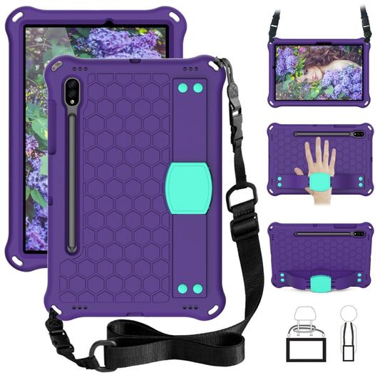 For Samsung Galaxy Tab S8 / Tab S7 Honeycomb Design EVA + PC Tablet Case with Strap(Purple+Mint Green) - Galaxy Tab S8 Cases by buy2fix | Online Shopping UK | buy2fix