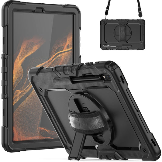 For Samsung Galaxy Tab S8+ 12.4 inch SM-X800 Silicone + PC Tablet Case with Shoulder Strap(Black) - Galaxy Tab S8+ Cases by buy2fix | Online Shopping UK | buy2fix