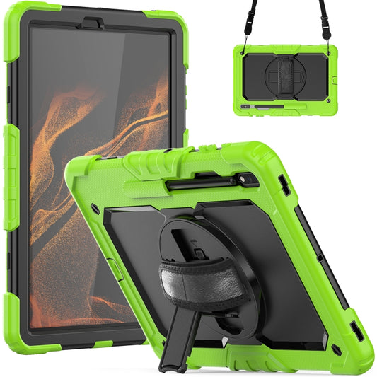 For Samsung Galaxy Tab S8+ 12.4 inch SM-X800 Silicone + PC Tablet Case with Shoulder Strap(Yellow Green+Black) - Galaxy Tab S8+ Cases by buy2fix | Online Shopping UK | buy2fix