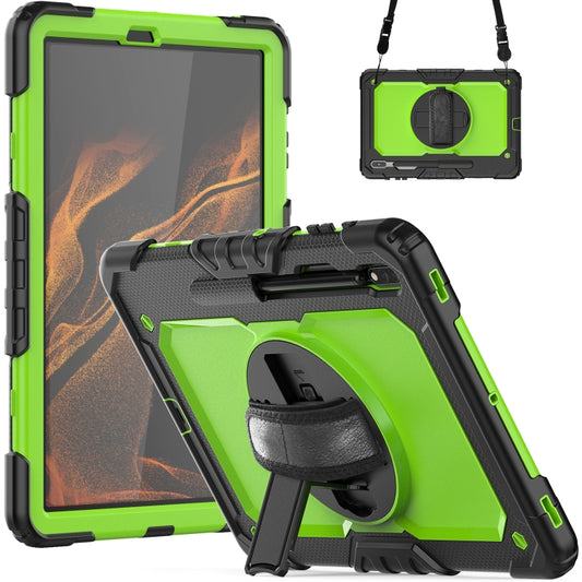 For Samsung Galaxy Tab S8+ 12.4 inch SM-X800 Silicone + PC Tablet Case with Shoulder Strap(Black+Yellow Green) - Galaxy Tab S8+ Cases by buy2fix | Online Shopping UK | buy2fix