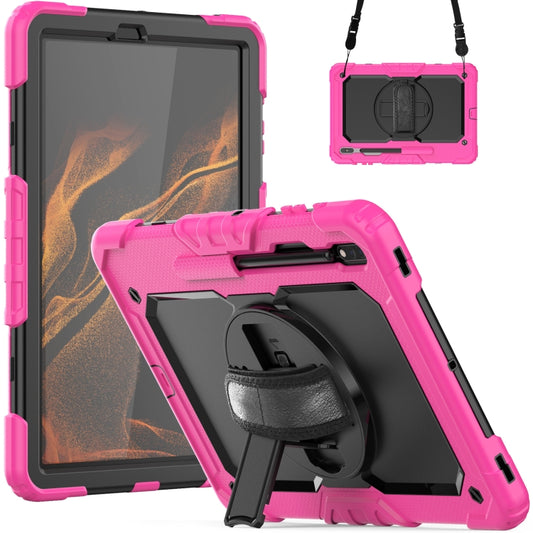 For Samsung Galaxy Tab S8+ 12.4 inch SM-X800 Silicone + PC Tablet Case with Shoulder Strap(Rose Red+Black) - Galaxy Tab S8+ Cases by buy2fix | Online Shopping UK | buy2fix