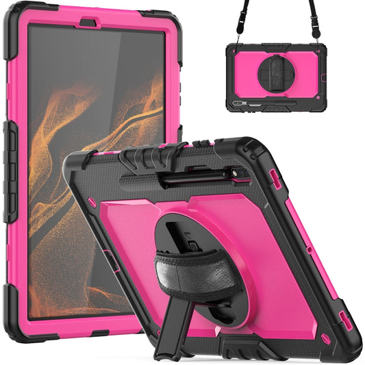 For Samsung Galaxy Tab S8+ 12.4 inch SM-X800 Silicone + PC Tablet Case with Shoulder Strap(Black+Rose Red) - Galaxy Tab S8+ Cases by buy2fix | Online Shopping UK | buy2fix