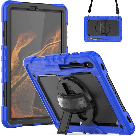 For Samsung Galaxy Tab S8+ 12.4 inch SM-X800 Silicone + PC Tablet Case with Shoulder Strap(Dark Blue+Black) - Galaxy Tab S8+ Cases by buy2fix | Online Shopping UK | buy2fix