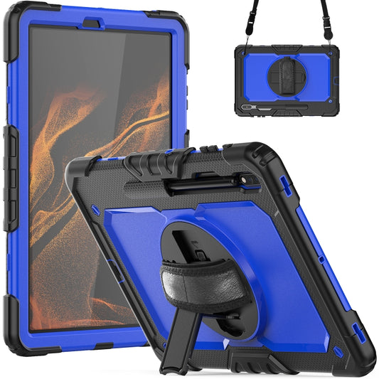 For Samsung Galaxy Tab S8+ 12.4 inch SM-X800 Silicone + PC Tablet Case with Shoulder Strap(Black+Dark Blue) - Galaxy Tab S8+ Cases by buy2fix | Online Shopping UK | buy2fix