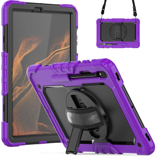 For Samsung Galaxy Tab S8+ 12.4 inch SM-X800 Silicone + PC Tablet Case with Shoulder Strap(Purple+Black) - Galaxy Tab S8+ Cases by buy2fix | Online Shopping UK | buy2fix