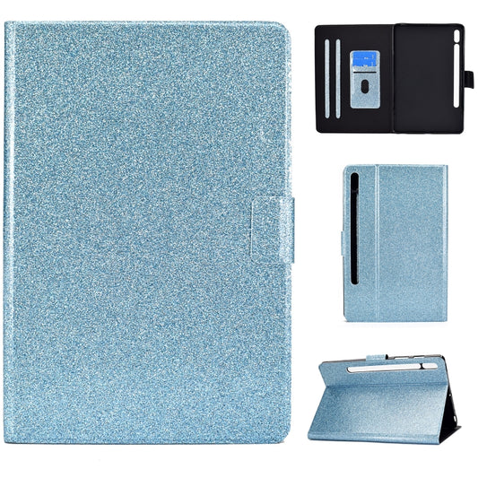 For Samsung Galaxy Tab S8 / S7 Varnish Glitter Powder Smart Leather Tablet Case(Blue) - Galaxy Tab S8 Cases by buy2fix | Online Shopping UK | buy2fix