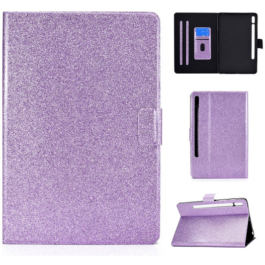 For Samsung Galaxy Tab S8 / S7 Varnish Glitter Powder Smart Leather Tablet Case(Purple) - Galaxy Tab S8 Cases by buy2fix | Online Shopping UK | buy2fix