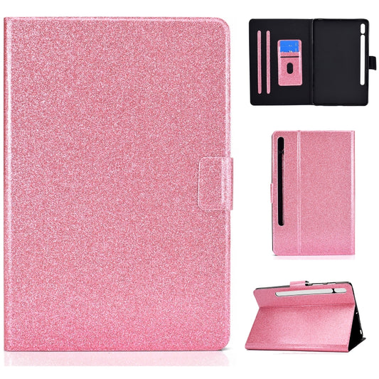 For Samsung Galaxy Tab S8 / S7 Varnish Glitter Powder Smart Leather Tablet Case(Pink) - Galaxy Tab S8 Cases by buy2fix | Online Shopping UK | buy2fix