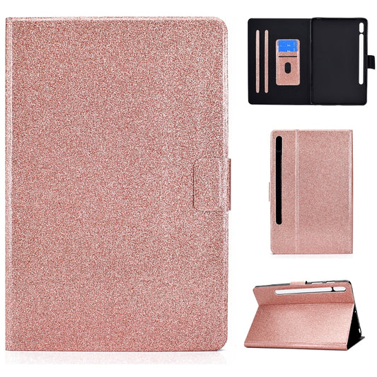 For Samsung Galaxy Tab S8 / S7 Varnish Glitter Powder Smart Leather Tablet Case(Rose Gold) - Galaxy Tab S8 Cases by buy2fix | Online Shopping UK | buy2fix